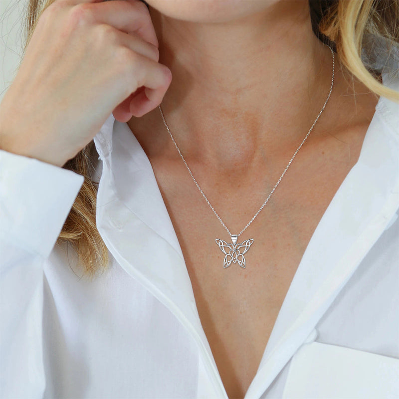 Celtic Knot Butterfly Pendant Necklace for