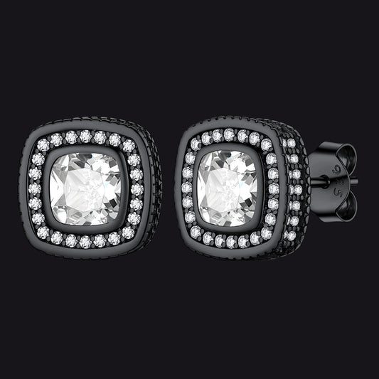 6mm Cushion Cut Diamond Halo Stud Earrings in Sterling Silver