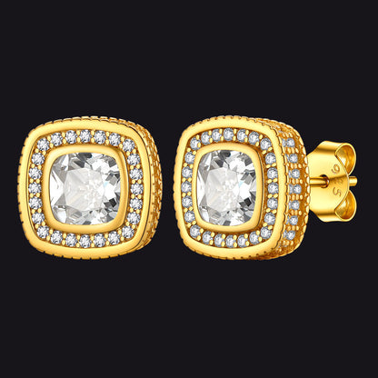 6mm Cushion Cut Diamond Halo Stud Earrings in Sterling Silver