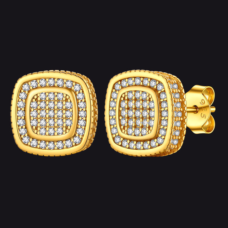 Sterling Silver Cushion Cut Diamond Stud Earrings for