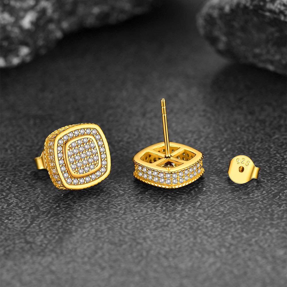Sterling Silver Cushion Cut Diamond Stud Earrings for