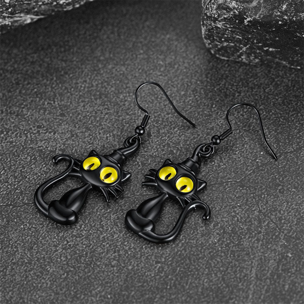 Black Cat Dangle Earrings for