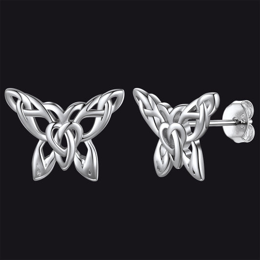 Silver Celtic Butterfly Stud Earrings for