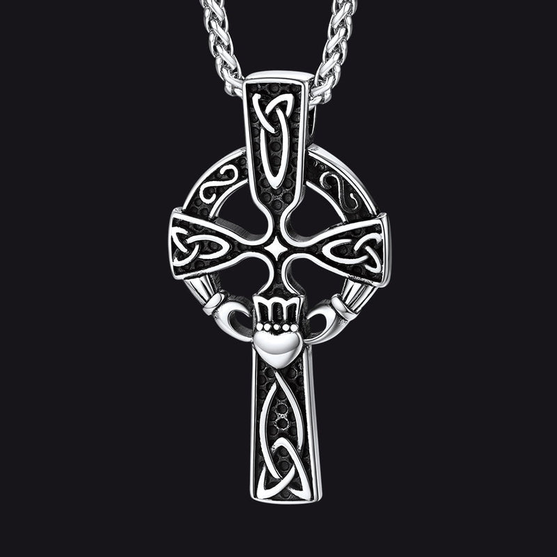Irish Celtic Cross Necklace With Claddage for