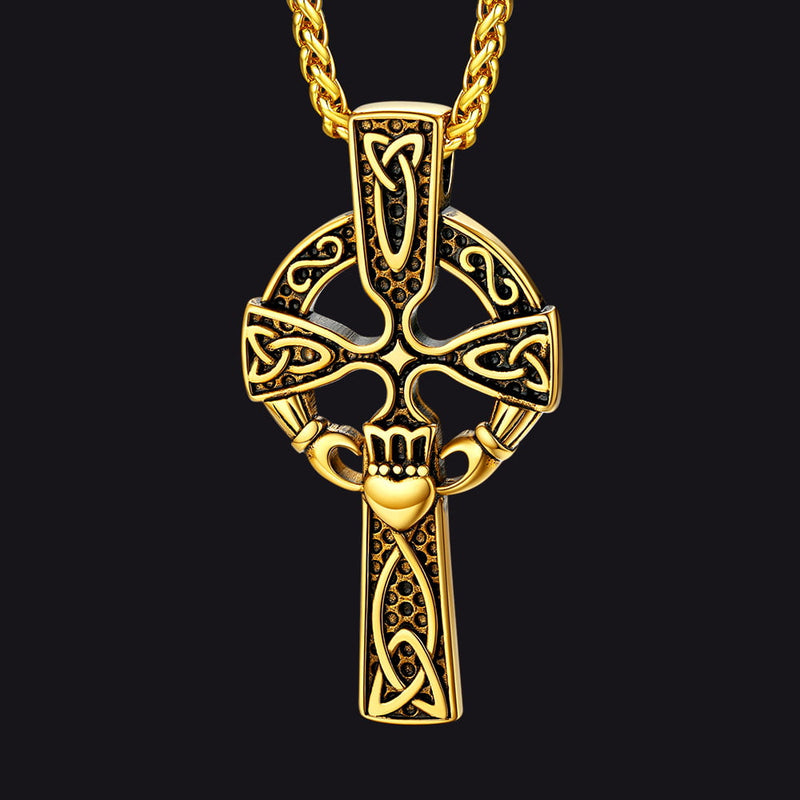 Irish Celtic Cross Necklace With Claddage for