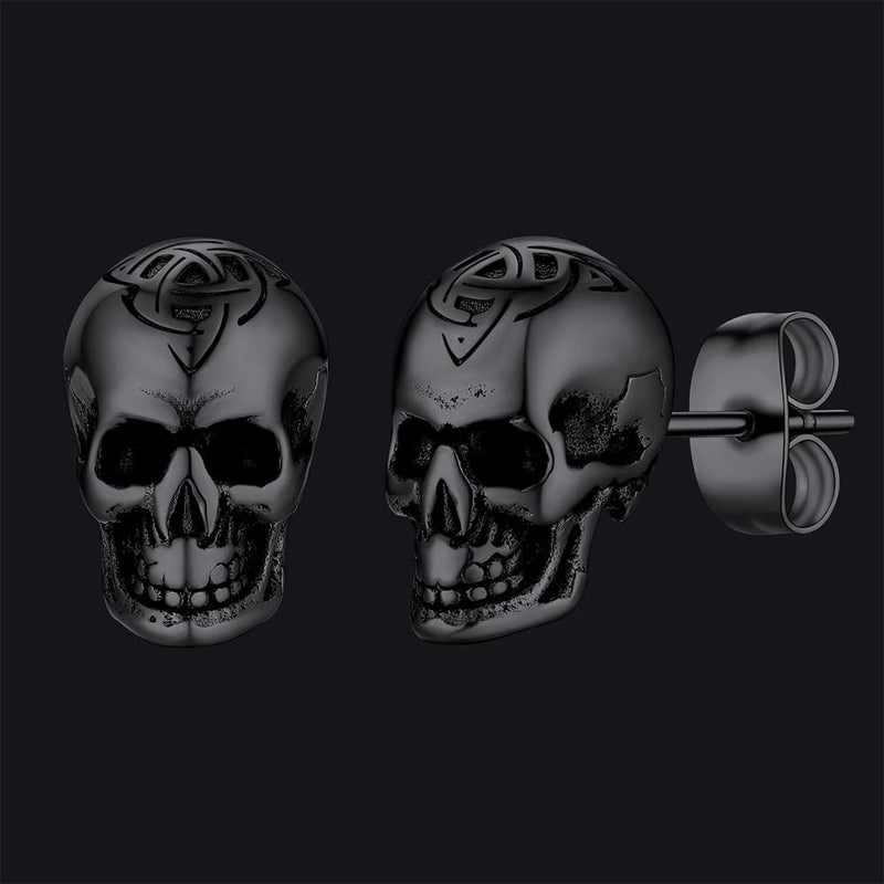 Celtic Triquetra Skull Stud Earrings for
