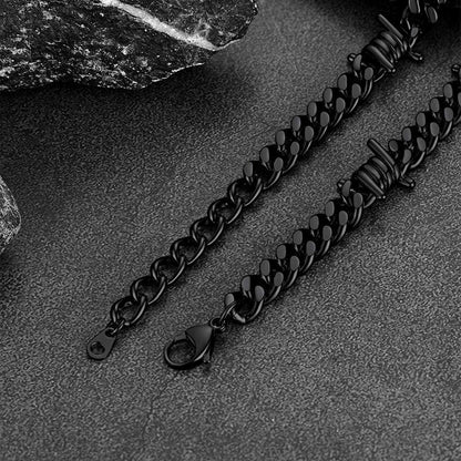 Barbed Wire Cuban Link Chain Choker Necklace for
