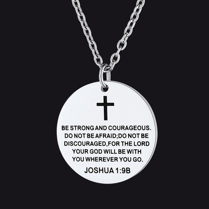 Christian Joshua 1:9 Cross Medal Necklace for