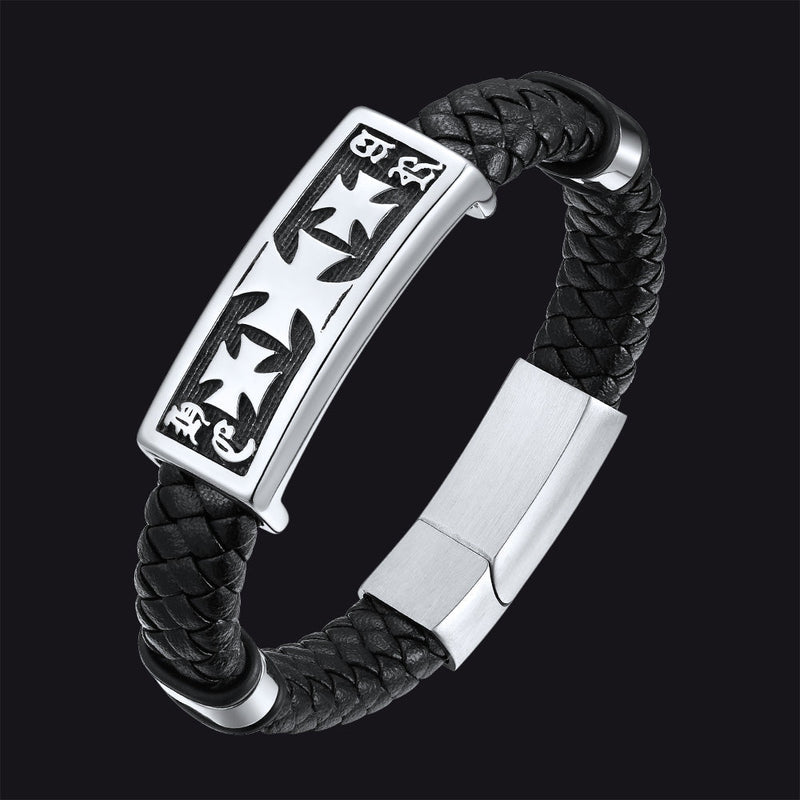 Christian Knights Templar Cross Leather Bracelet for
