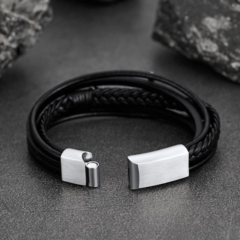 Christian Cross Multi-layer Braided Leather Bracelet for