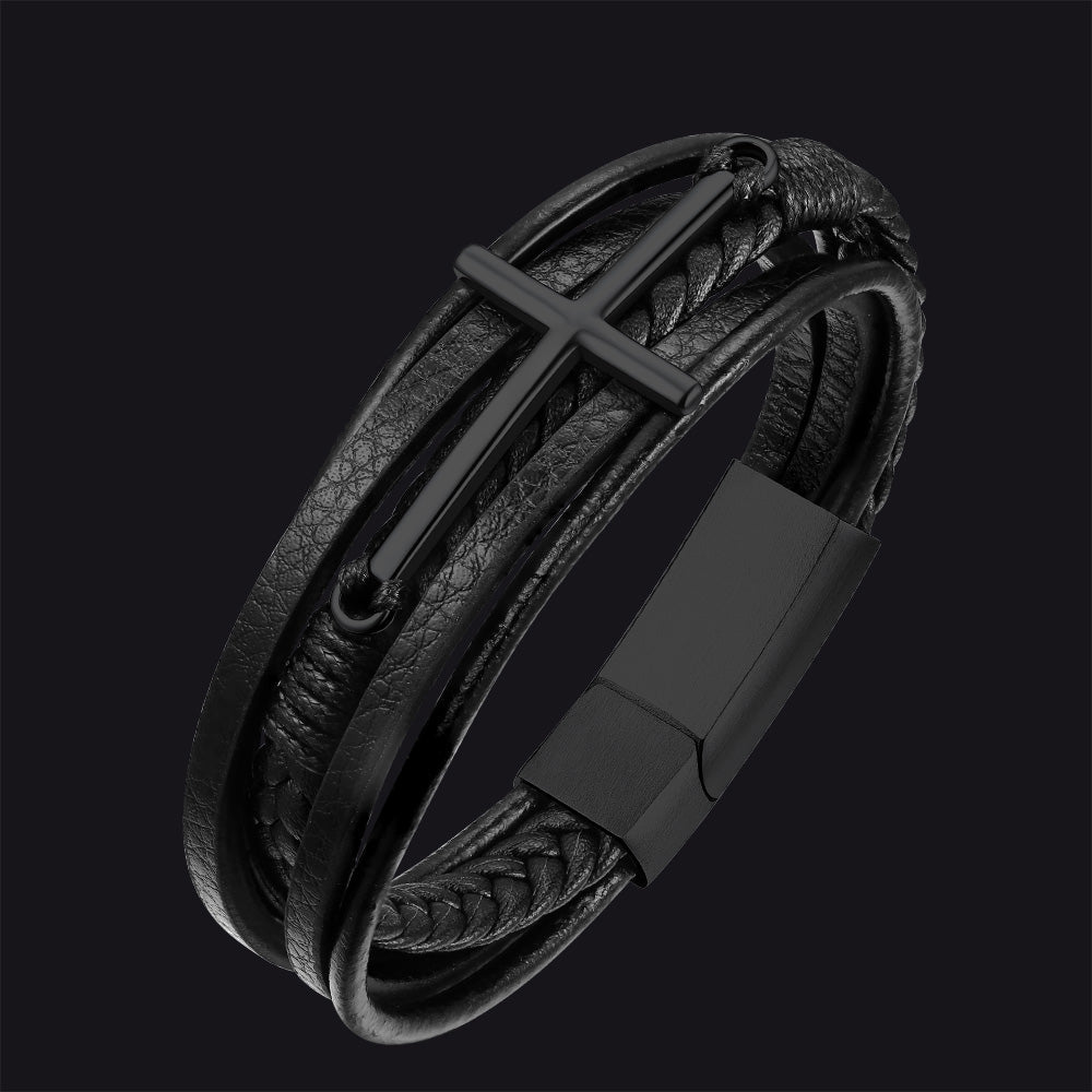 Christian Cross Multi-layer Braided Leather Bracelet for
