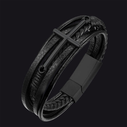 Christian Cross Multi-layer Braided Leather Bracelet for