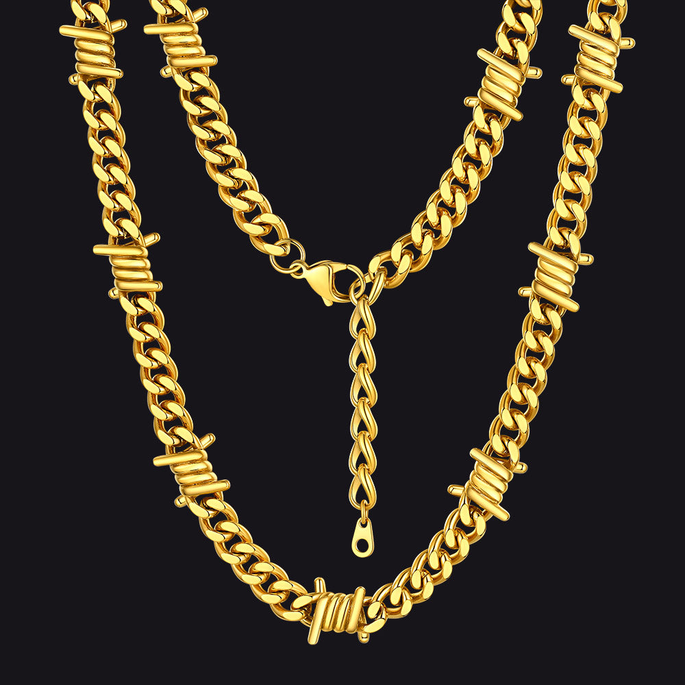 Barbed Wire Cuban Link Chain Choker Necklace for