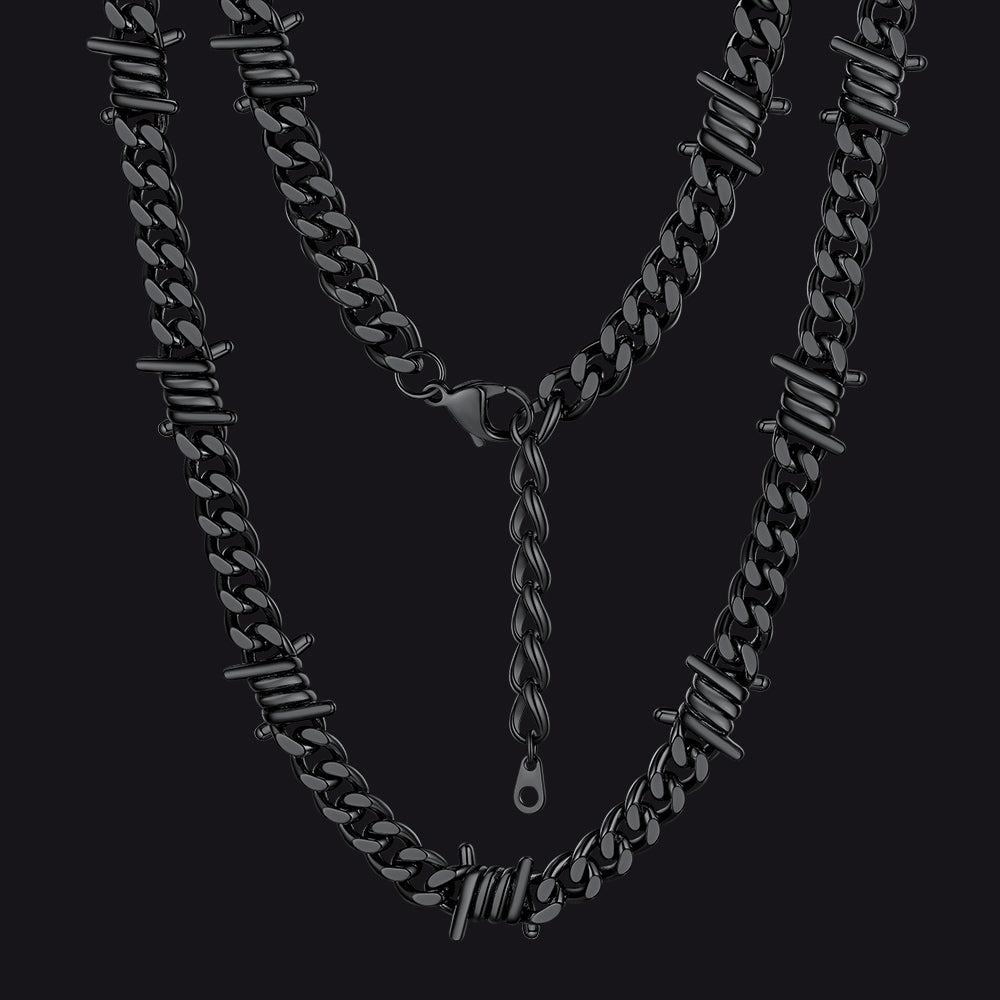 Barbed Wire Cuban Link Chain Choker Necklace for