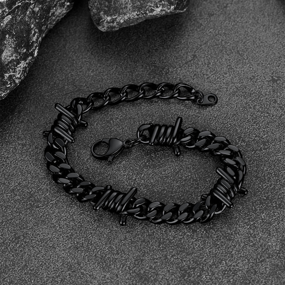 Barbed Wire Cuban Link Bracelet for in Stainless Steel