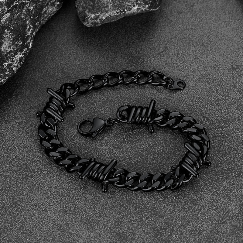Barbed Wire Cuban Link Bracelet for in Stainless Steel