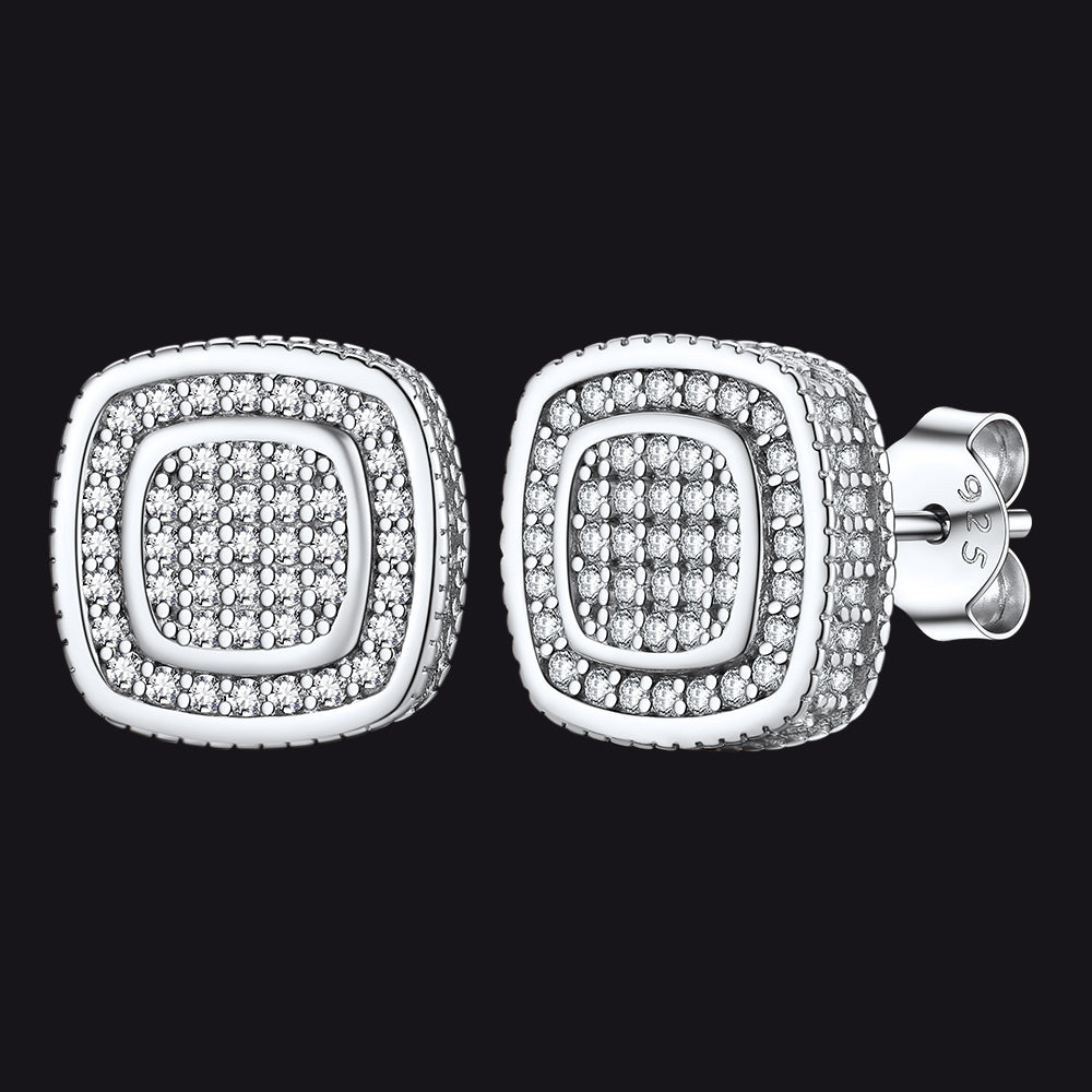 Sterling Silver Cushion Cut Diamond Stud Earrings for
