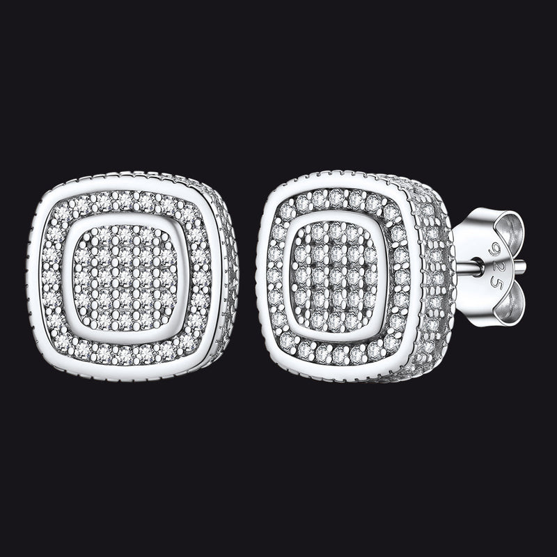 Sterling Silver Cushion Cut Diamond Stud Earrings for