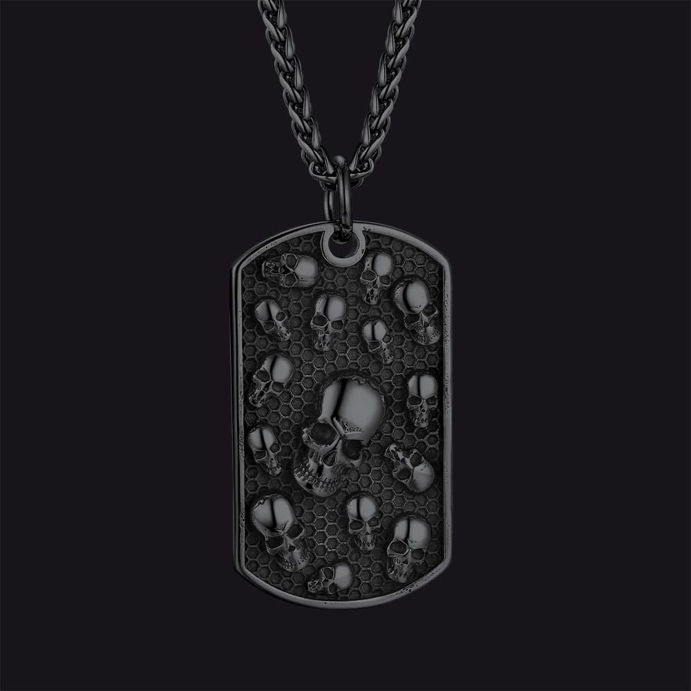 Engraved Multi Skull Dog Tag Necklace for