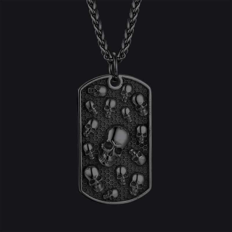 Engraved Multi Skull Dog Tag Necklace for