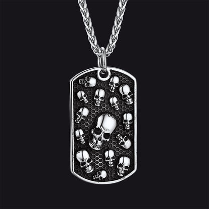 Engraved Multi Skull Dog Tag Necklace for