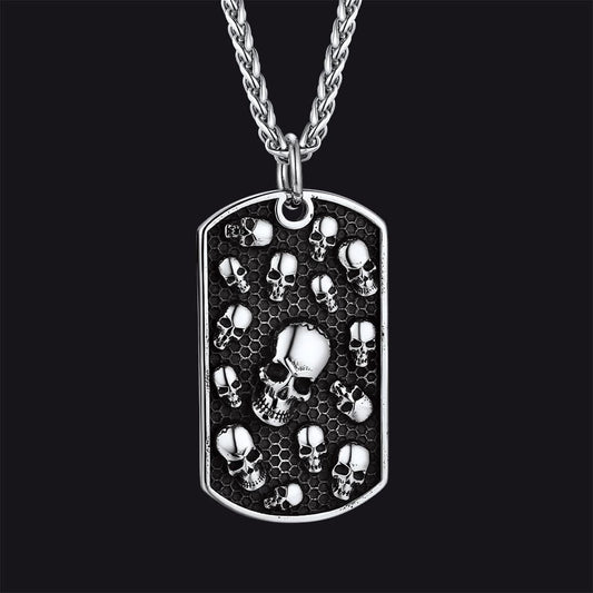 Engraved Multi Skull Dog Tag Necklace for
