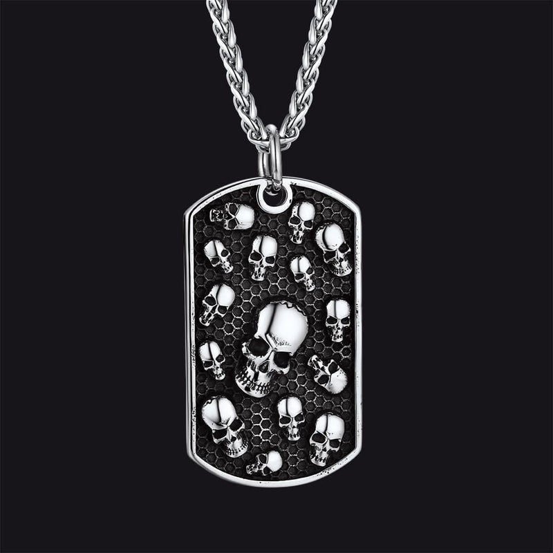 Engraved Multi Skull Dog Tag Necklace for