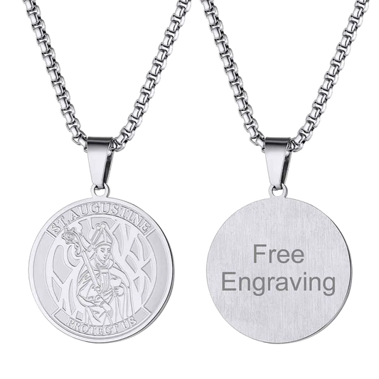Engraved Saint Augustine Necklace Saint Medal Jewelry