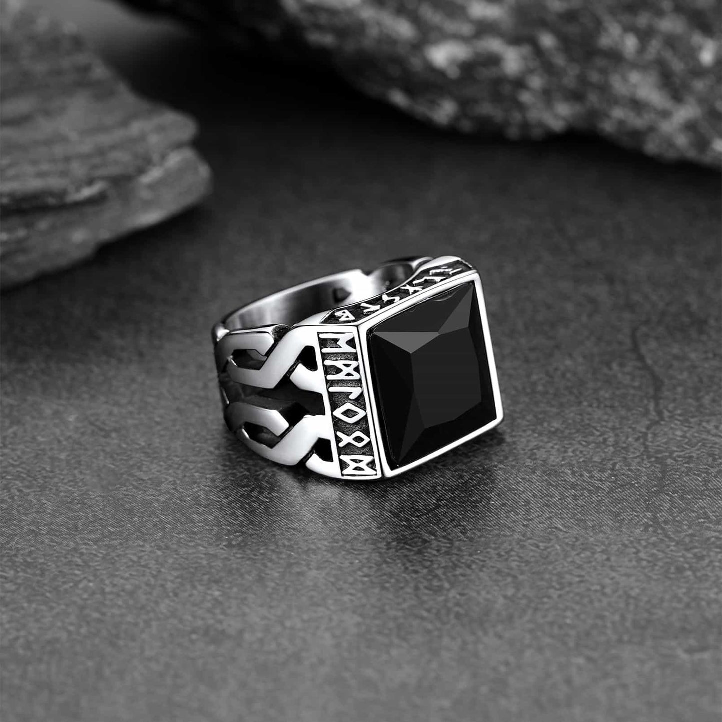 Custom Celtic Gemstone Ring With Runes for