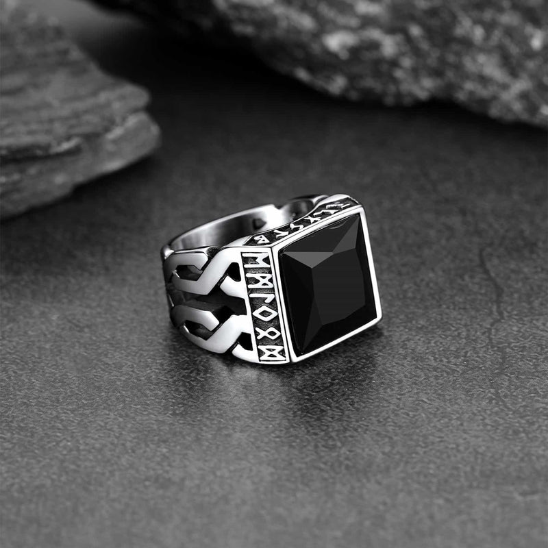 Custom Celtic Gemstone Ring With Runes for