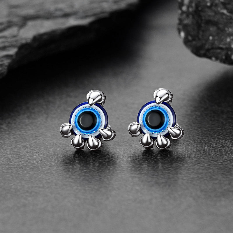 Sterling Silver Dragon Claw Evil Eye Stud Earrings for