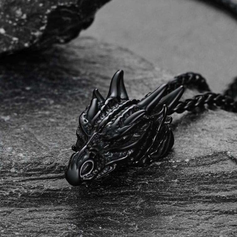 Punk Dragon Head Pendant Necklace for