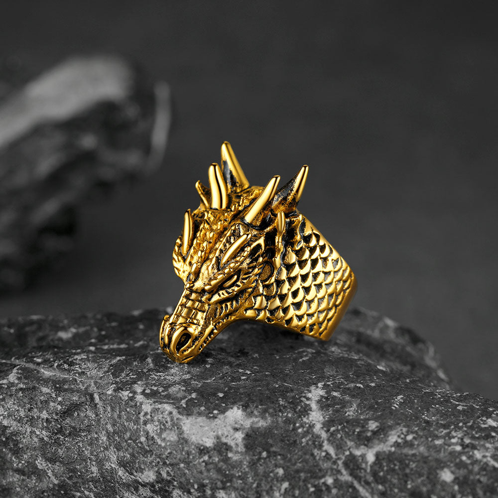 Punk Dragon Head Stainless Steel Ring for