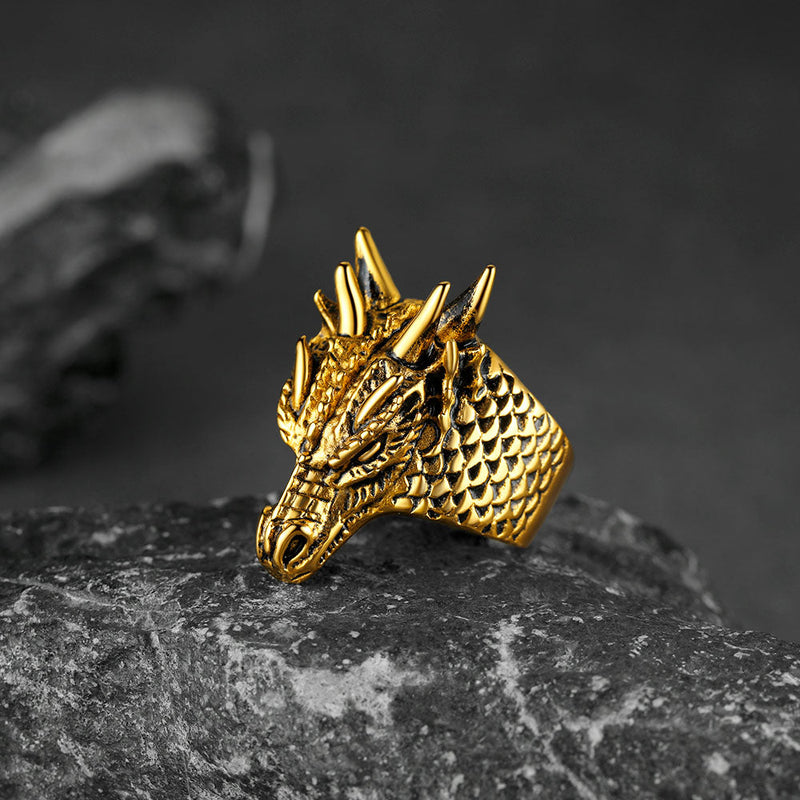Punk Dragon Head Stainless Steel Ring for