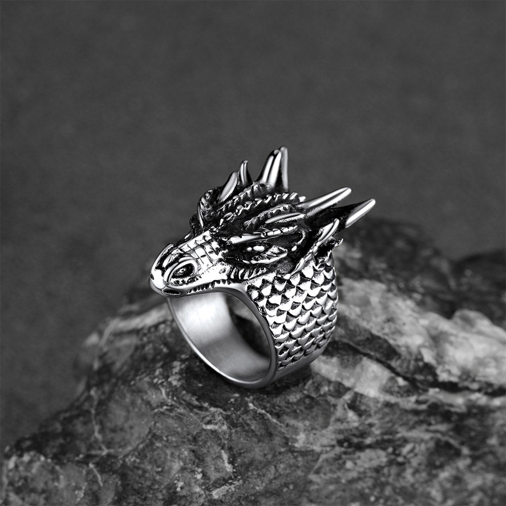 Punk Dragon Head Stainless Steel Ring for