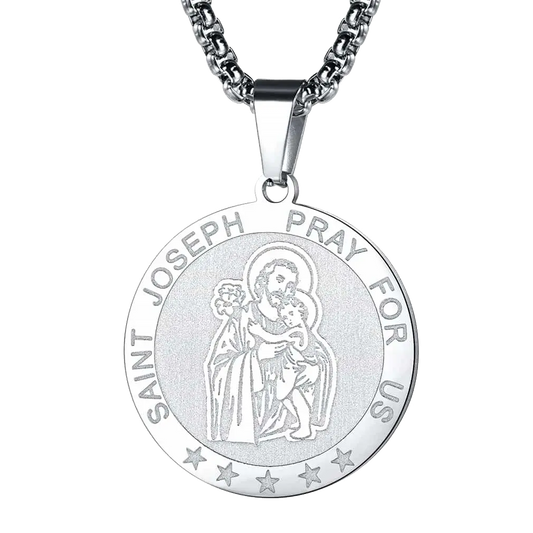 Flash Engraved Catholic Saint Joseph Pendant Necklace