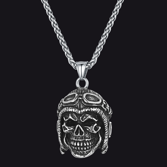 Flying Helmet Skull Antique Necklace for