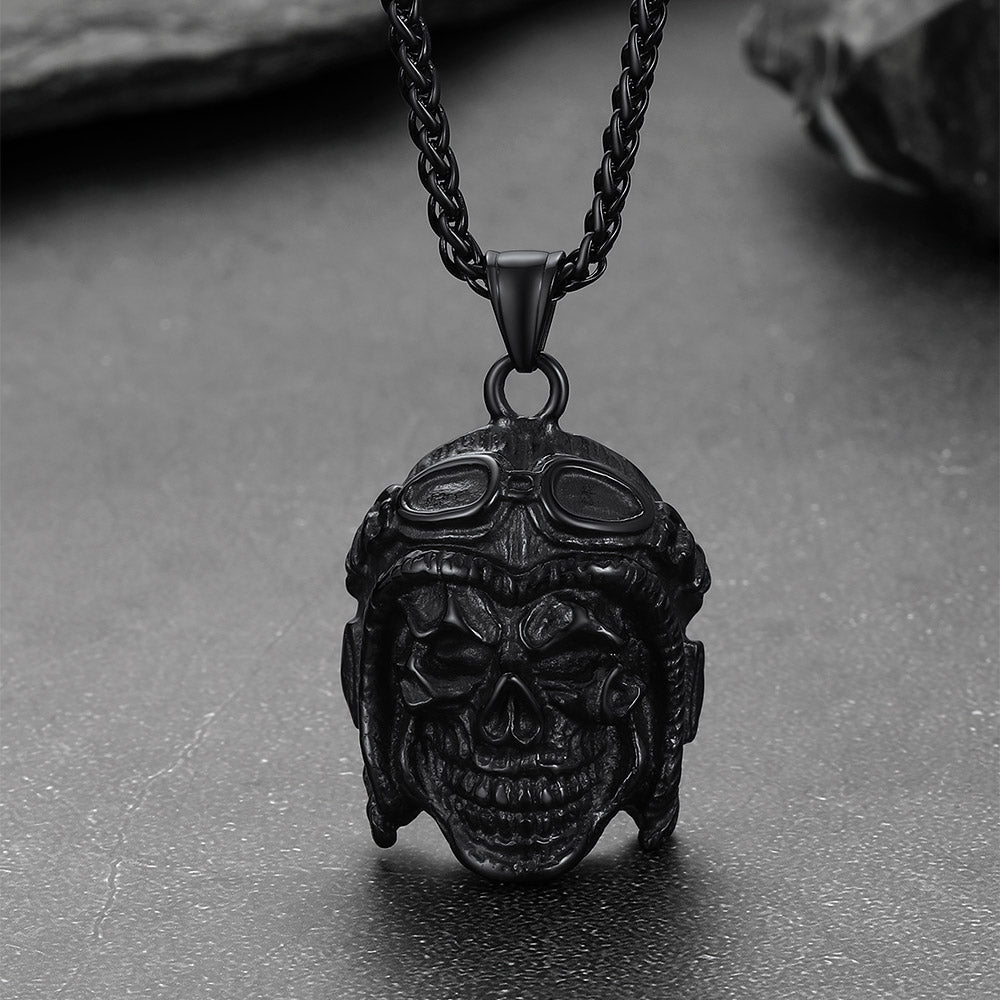 Flying Helmet Skull Antique Necklace for