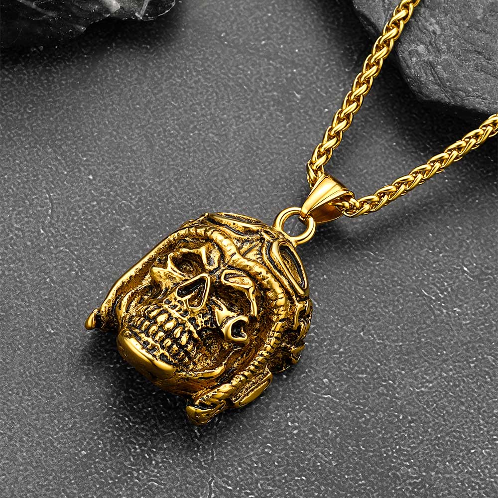 Flying Helmet Skull Antique Necklace for