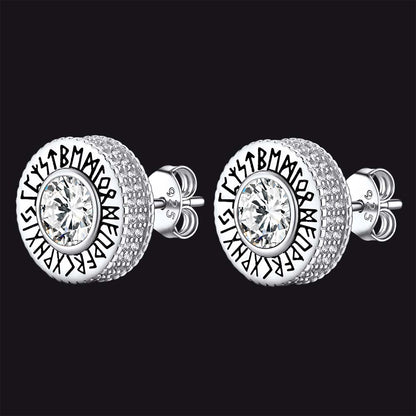 Sterling Silver Viking Runes Gemstone Stud Earrings for