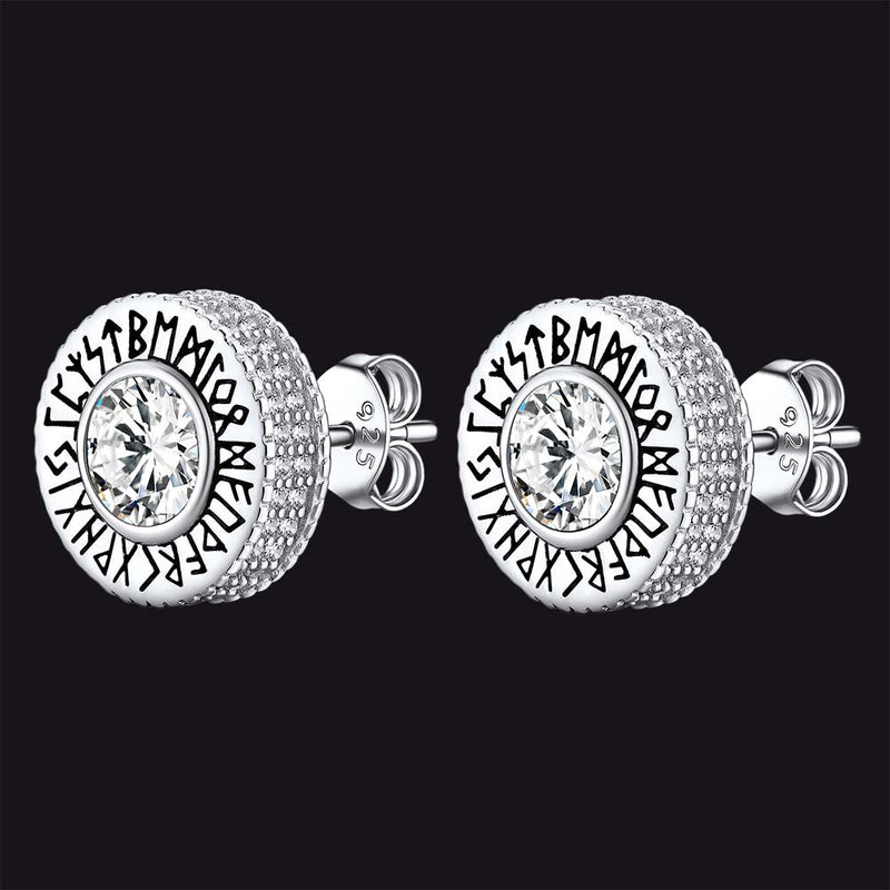 Sterling Silver Viking Runes Gemstone Stud Earrings for