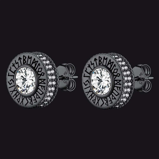 Sterling Silver Viking Runes Gemstone Stud Earrings for