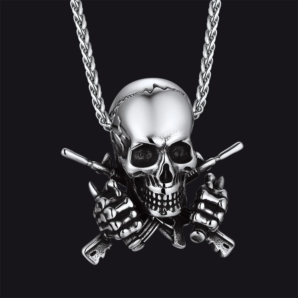 Gothic Soldier Skull Pendant Necklace for