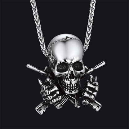 Gothic Soldier Skull Pendant Necklace for
