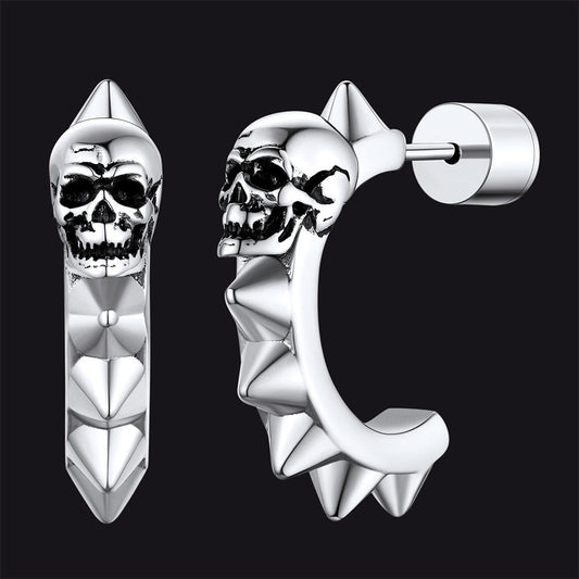 Half-circle Skull Rivet Huggie Stud Earrings for