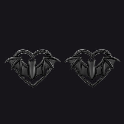 Halloween Bat Heart Stud Earrings for in Sterling Silver