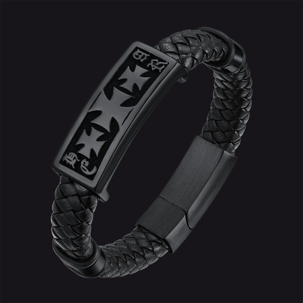 Christian Knights Templar Cross Leather Bracelet for