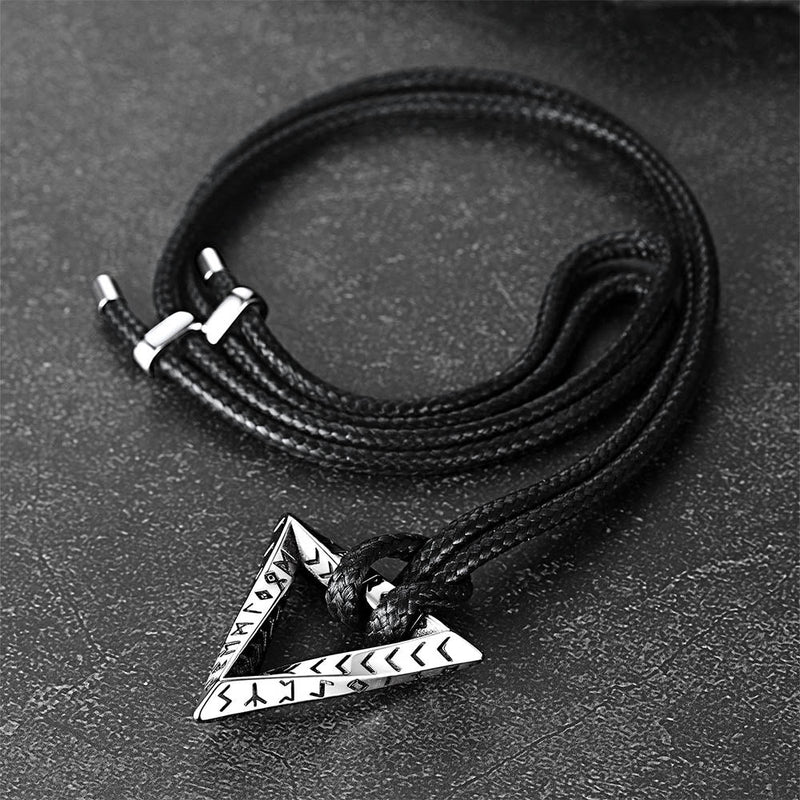 Viking Rune Mobius Triangle Pendant Necklace With Leather Chain