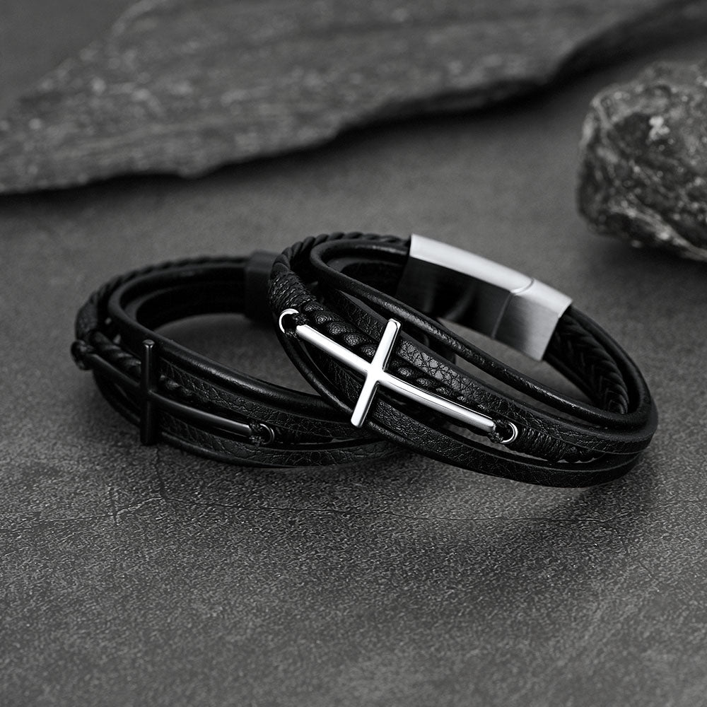 Christian Cross Braided Leather Bracelet Gift for