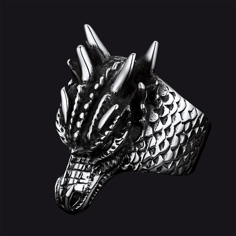 Punk Dragon Head Stainless Steel Ring for